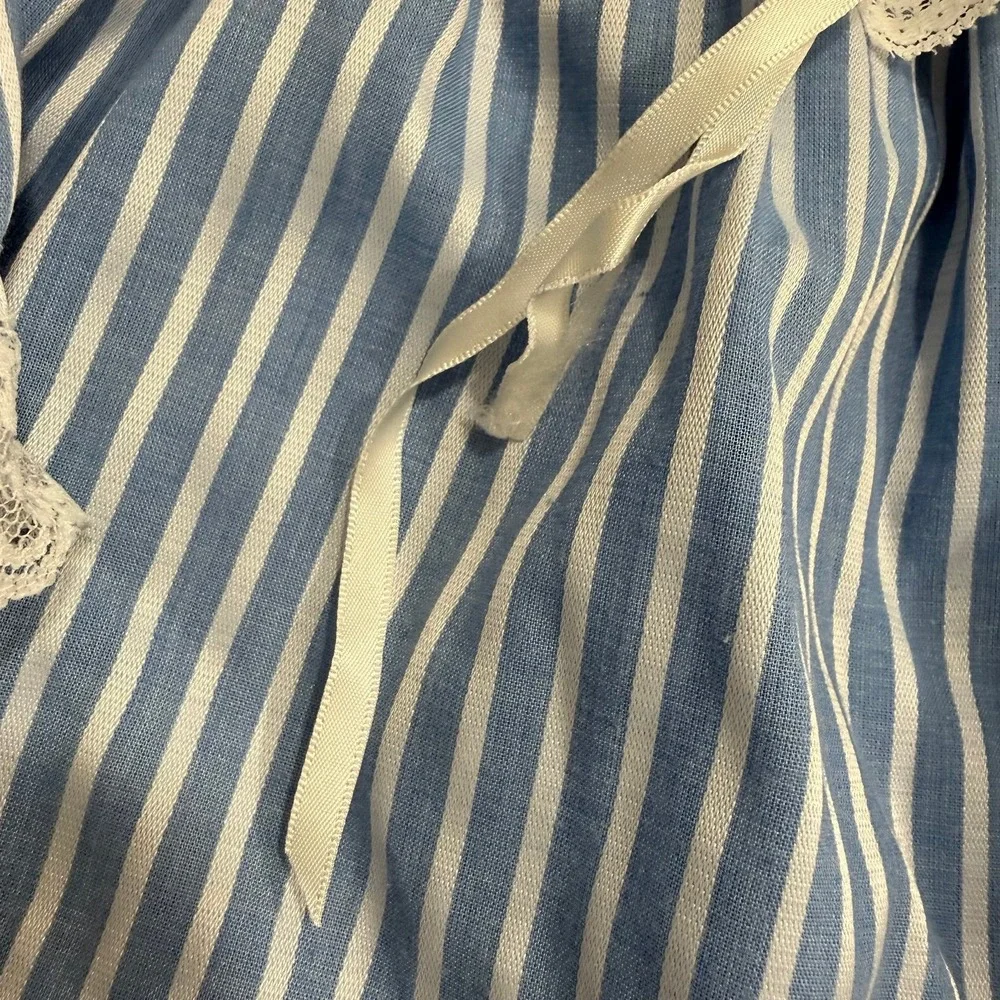 Vintage hugs & kisses baby girl blue white stripes lace dress 24 months